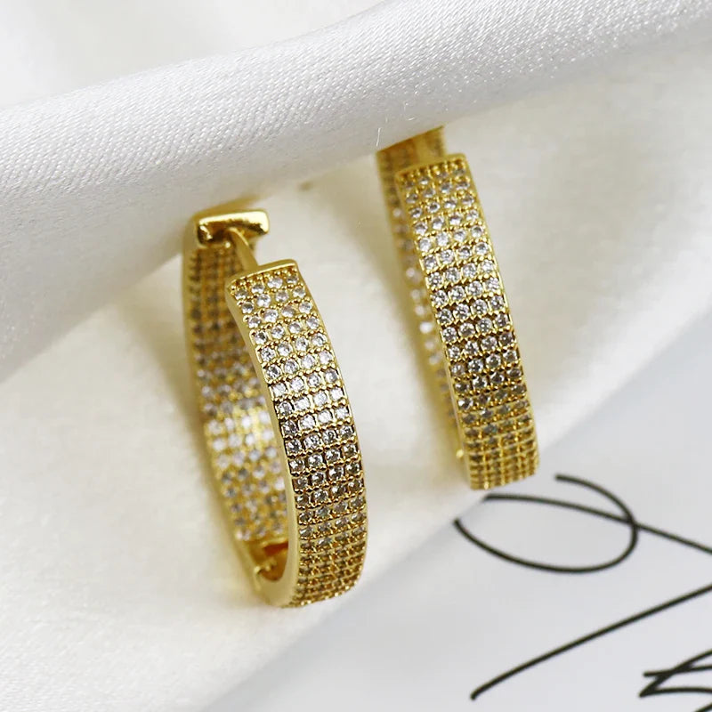 5 Pairs High Quality Classic Hoop Earrings Pave Zircon Gold Elegant Lovely Women Jewelry Party Gift 30960