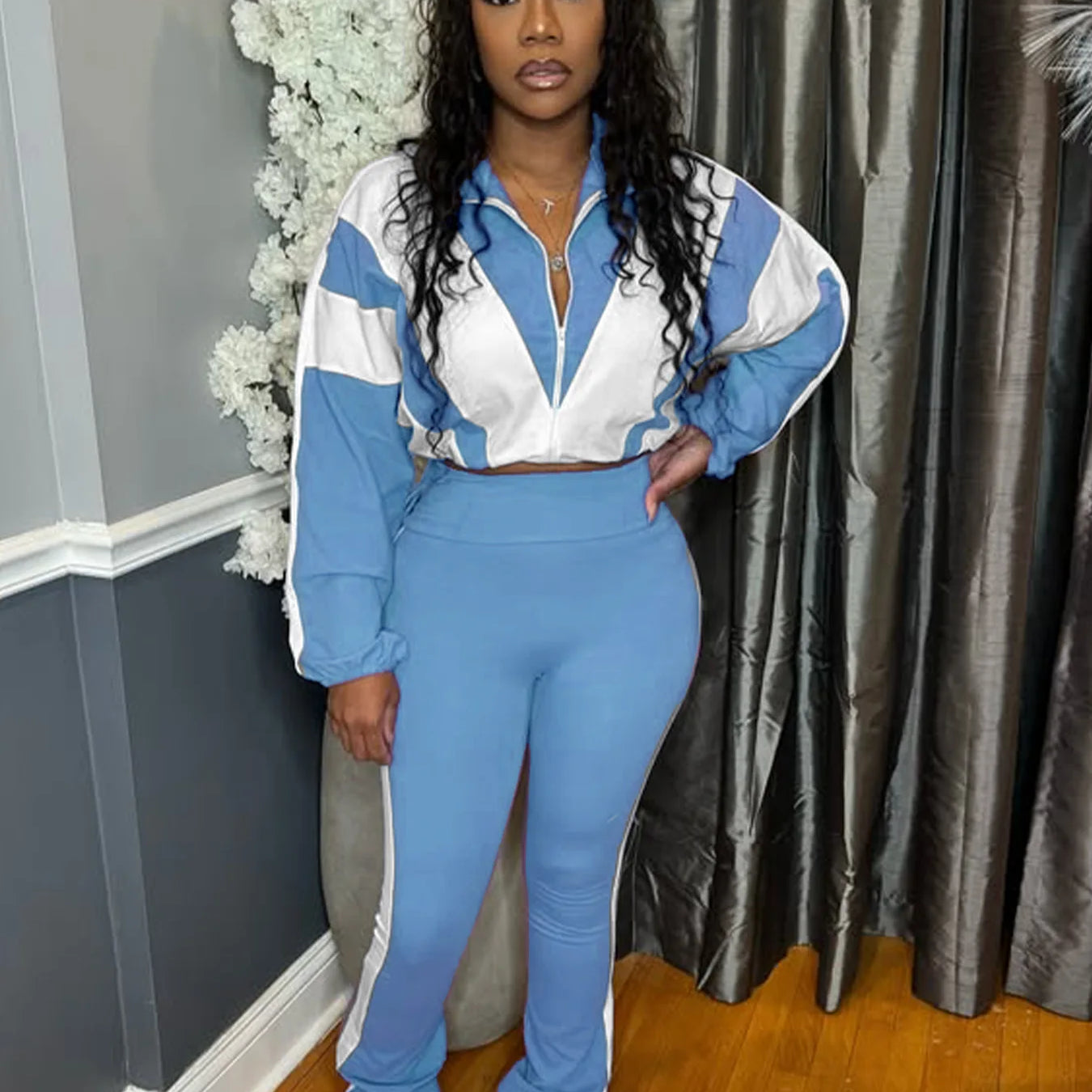 CM.YAYA Active Patchwork Women's Set Zipper Sweatshirt Jacket and Long Pants Suit 2025 Sporty Two 2 Piece Sets Outfit Tracksuit