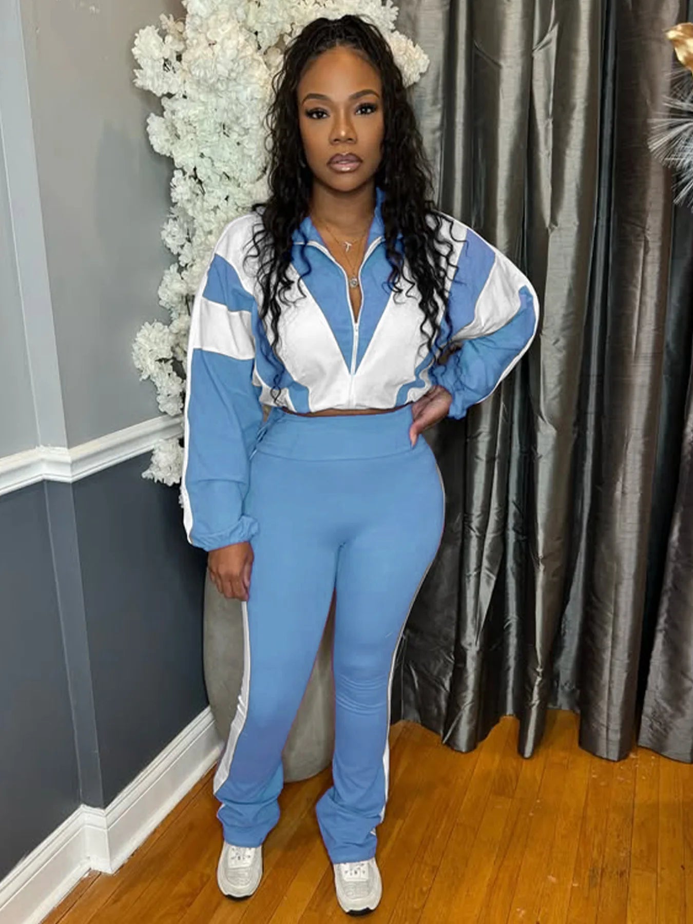 CM.YAYA Active Patchwork Women's Set Zipper Sweatshirt Jacket and Long Pants Suit 2025 Sporty Two 2 Piece Sets Outfit Tracksuit