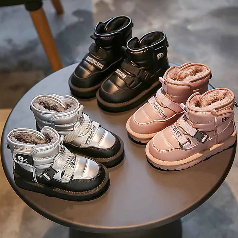 Children Snow Boots Winter Plus Cashmere Thicken Warm Boys Boots Girls Waterproof Outdoor Boots Kids Non-slip Hook Shoes Casual