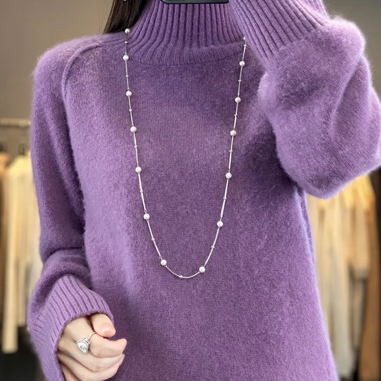Women Turtleneck Sweater Autumn Winter Basic Pullover 100% Merino Wool Long Sleeves Cashmere Knitted Jumper Female Clothing Tops Dark Purple