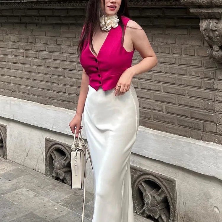 TRAFZA Women Fashion Skirts New Solid Satin Silk Texture Tight Skirt Woman Beach Style Chic And Elegant Women's Mermaid Skirt