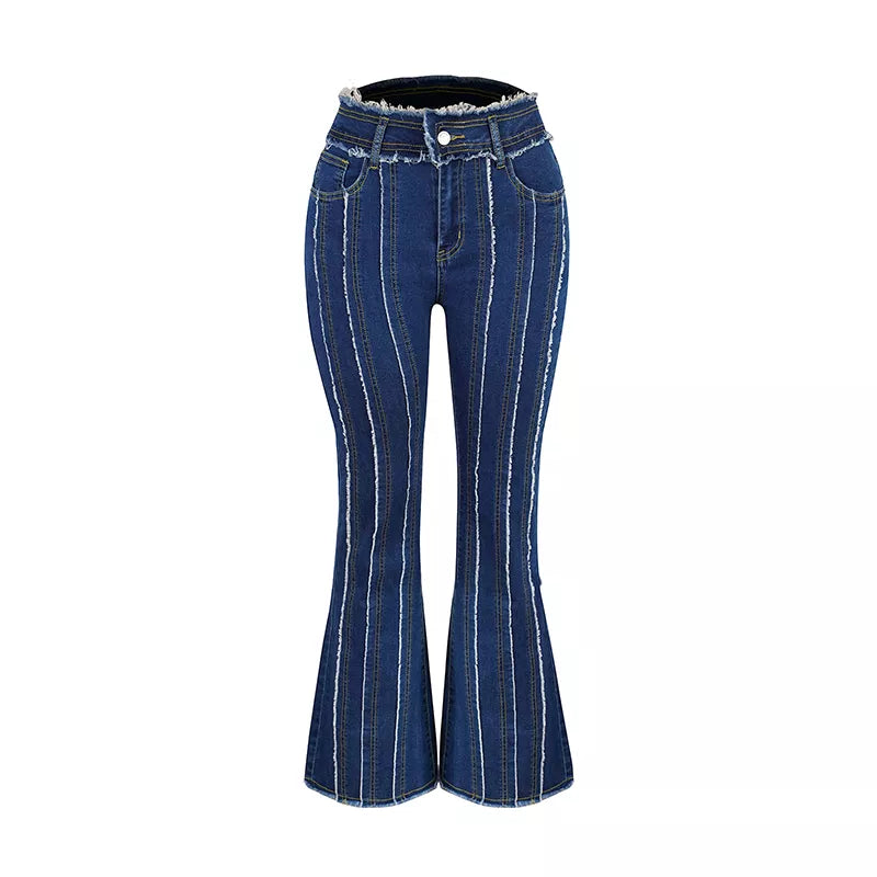 Stretch Jeans Women's Vintage Fashion High Waist Flare Jeans Women Slim Spliced Bell Bottom Streetwear Wash Denim Trousers