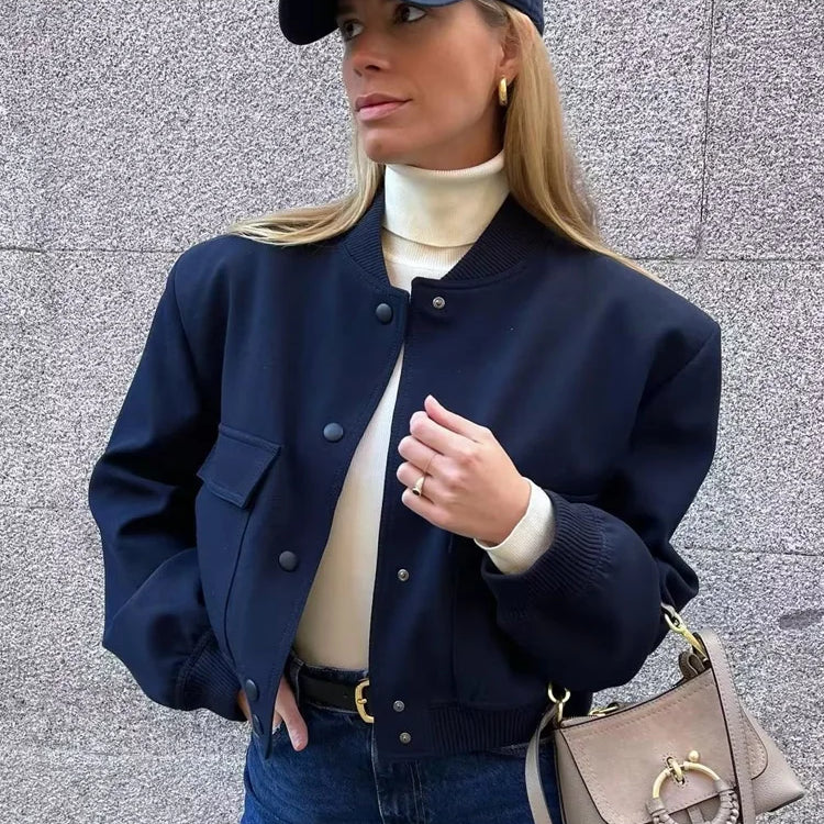 Women Fashion With Pockets Bomber Jacket Coats Vintage Long Sleeve Front Button Casual Female Outerwear Chic Tops