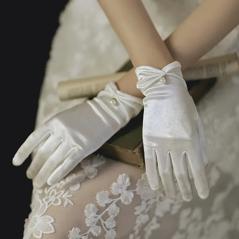 Bridal Wedding Dress Lace Gloves Wedding Open Finger Gloves White Lace Medium Length Slim Wedding Gloves Simple Red