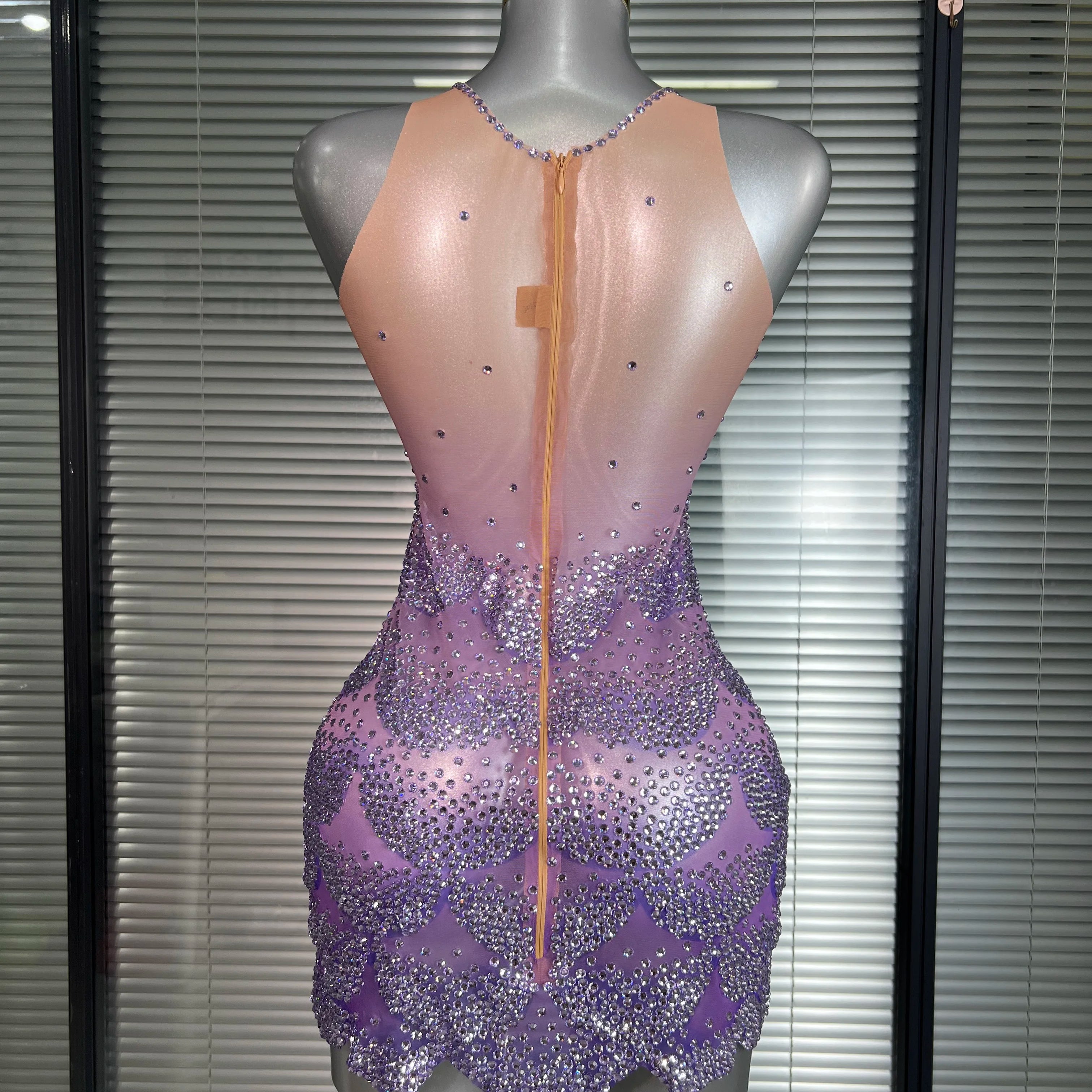 Celebrity New Women Sexy Mesh Sheer Crystal Rhinestones Stage Costume Stage Dancer Night Club Tank Mini Party Dress