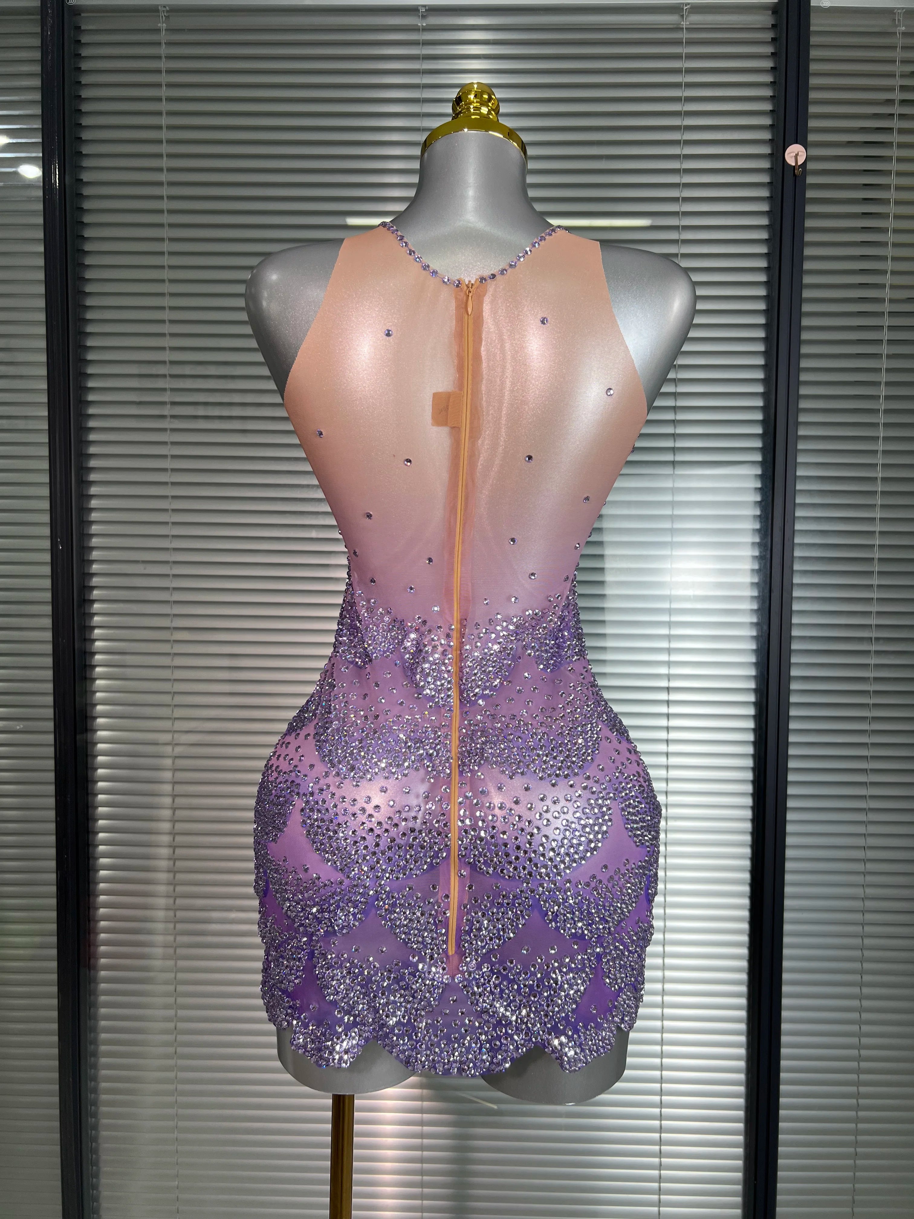 Celebrity New Women Sexy Mesh Sheer Crystal Rhinestones Stage Costume Stage Dancer Night Club Tank Mini Party Dress