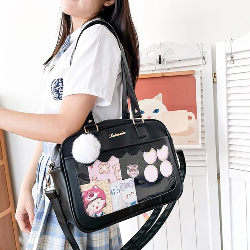 Japanese Shoulder Bag For Women PU Leather Itabag Transparent Bag JK Tote Bag Handbags Preppy Bag ita bag Crossbody Bag