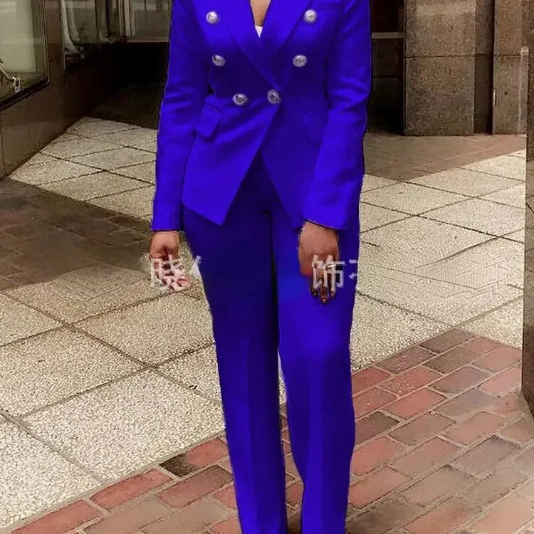 CM.YAYA Elegant Women Double Breasted Blazer Top Suit and Pants OL 2023 Two 2 Piece Set Outfits