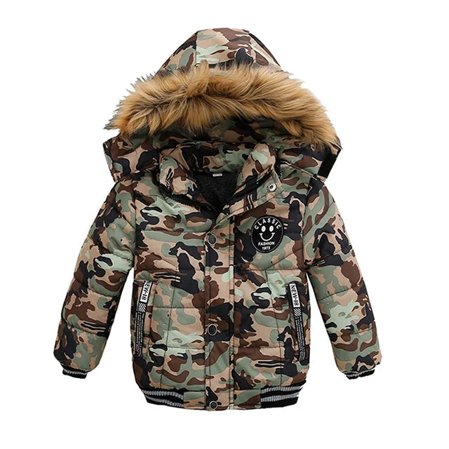 Winter Boys Jacket For Children Coats Kids Warm Hooded Outwear Thick Fleece Coat For Baby Boy Clothes Costume 2 3 4 5 6 Y Camouflage