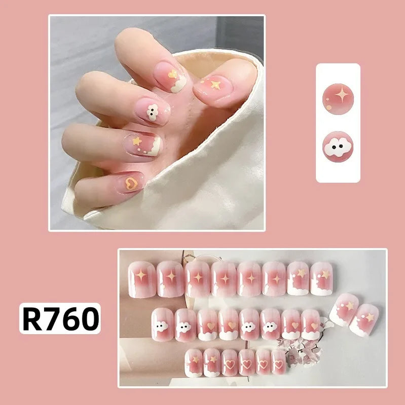 24Pcs/set French Gold Border Nail Elegant&Trendy Wearable Nails for Women Girl New Edition Removable Nail