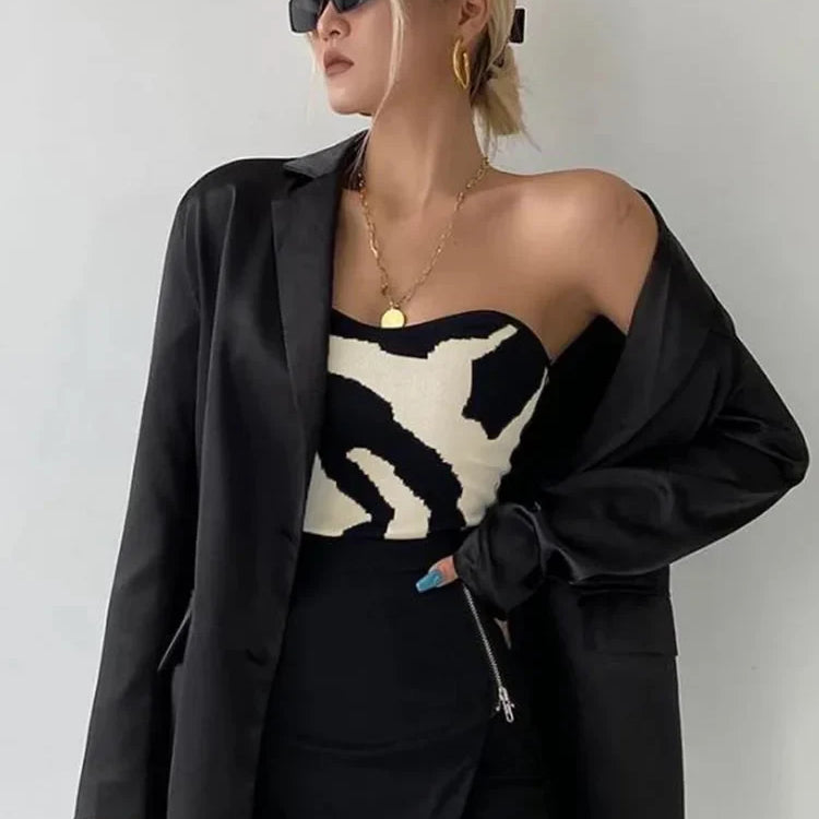 Yedinas Streetwear Patchwork Slim Cropped Feminino Sleeveless Tank Top Women Sexy Skinny Top Femme Corset Tube Korean Style 2022