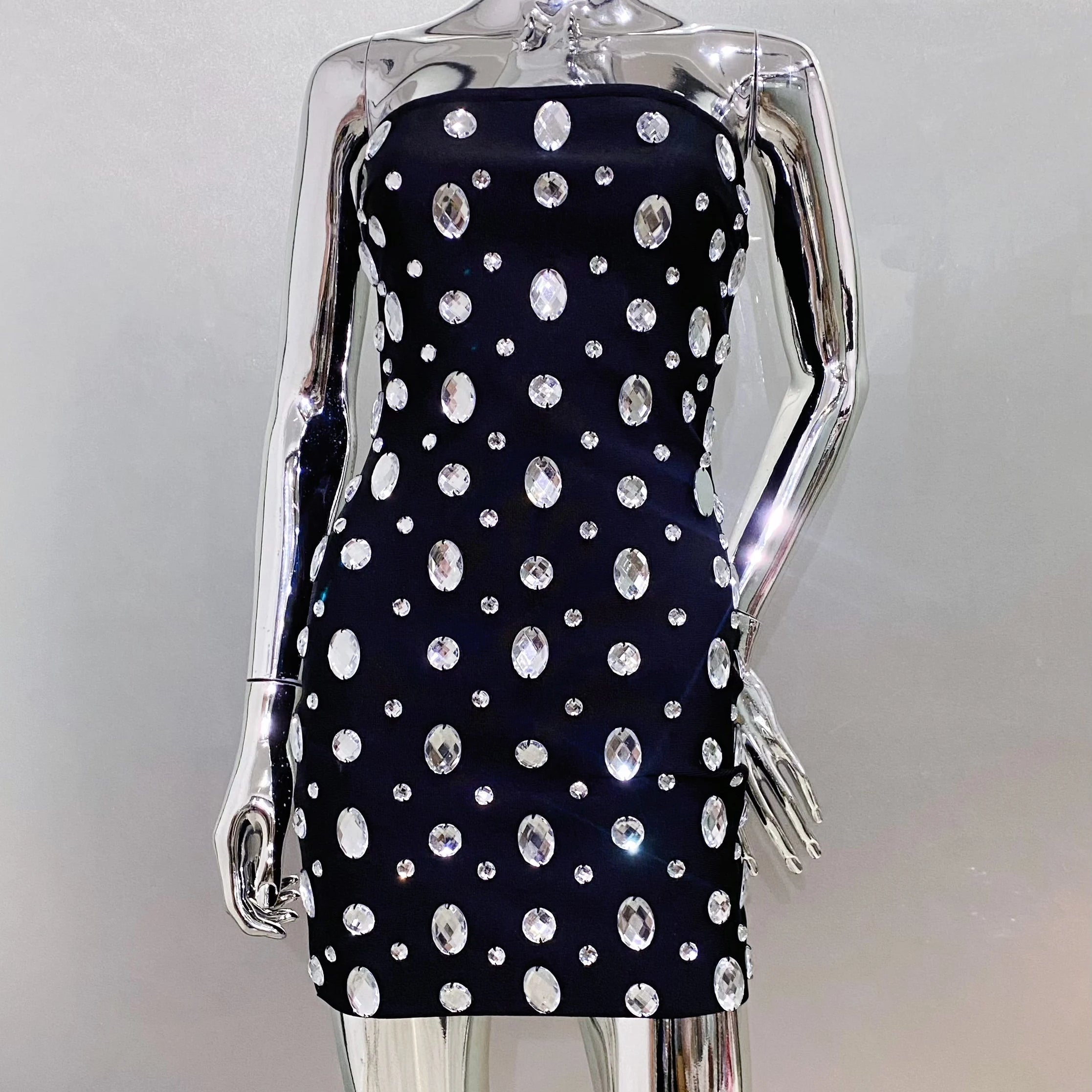 2025 New Luxury Sparking Diamonds Strapless Bandage Mini Evening Dress Sweet Woman Birthday Party Dress Performance costume