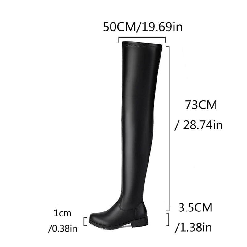 SIMLOVEYO Winter Autumn Over Knee Boots 3.5cm Square Heel Zip Round Toe Leather Thigh High Fashion Big Size 45 46 47 48 US17