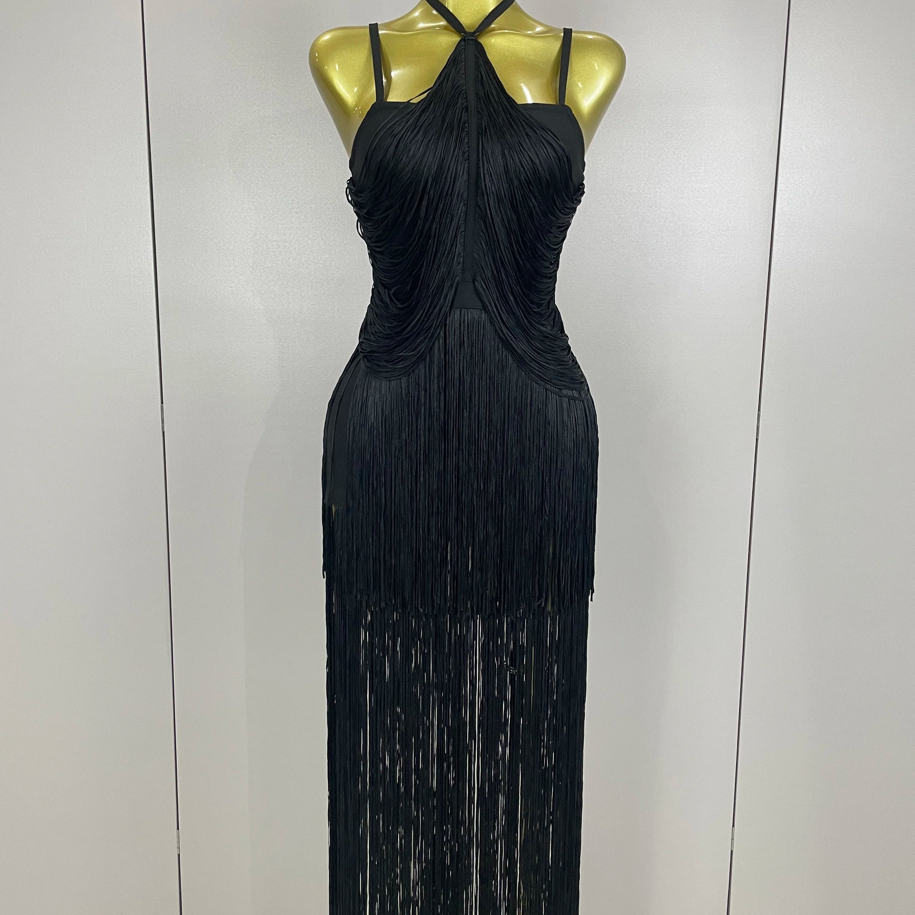 Sexy Backless Green Tassel Ankle Bodycon Bandage Dress 2025 Women Celebrity Elegant Evening Club Luxury Birthday Party Outfit