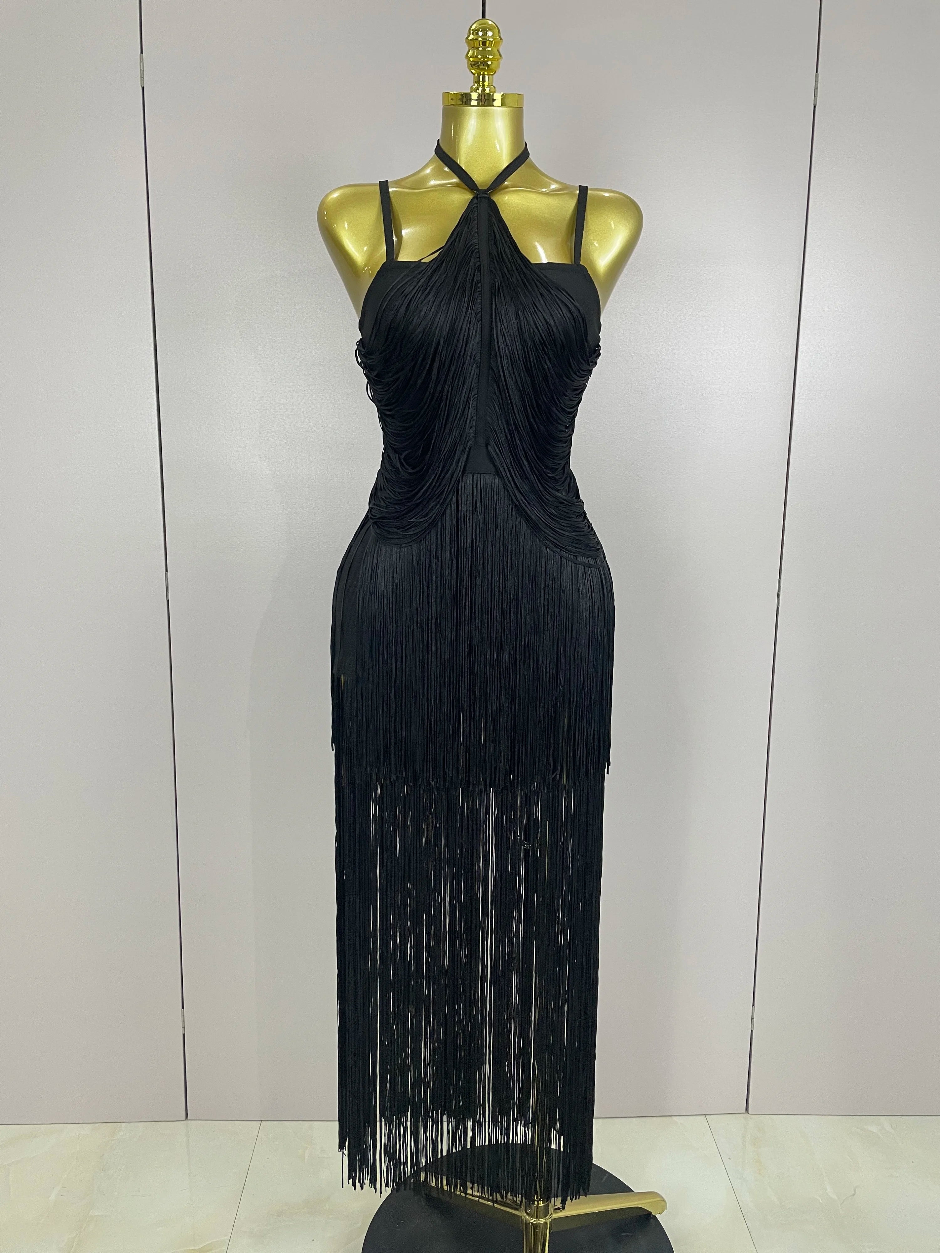 Sexy Backless Green Tassel Ankle Bodycon Bandage Dress 2025 Women Celebrity Elegant Evening Club Luxury Birthday Party Outfit