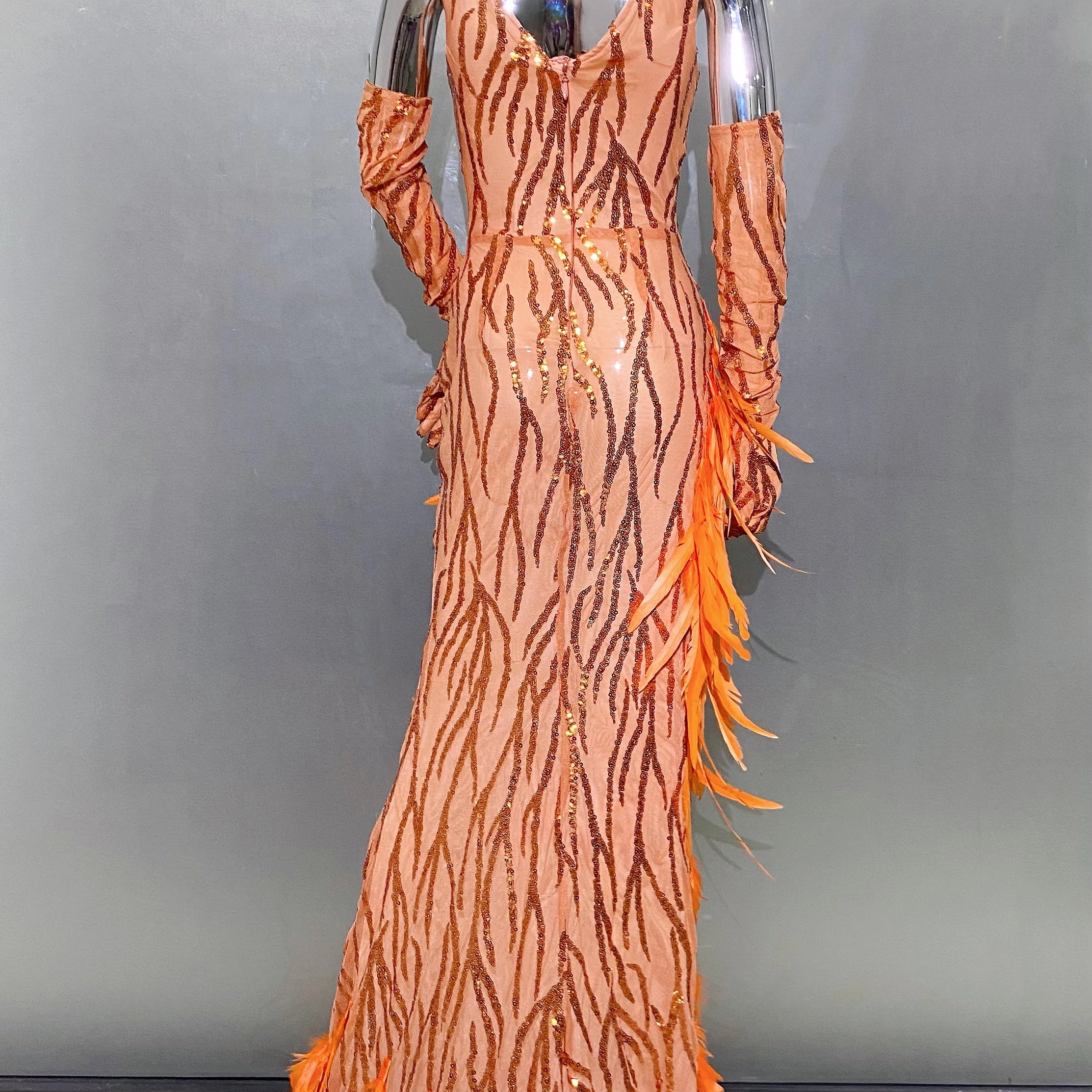 Women Luxury Sexy V Neck Feather Beading Mesh Sequins Sparkly Maxi Long Gowns Dress Elegant Celebrity Evening Party Club Dress