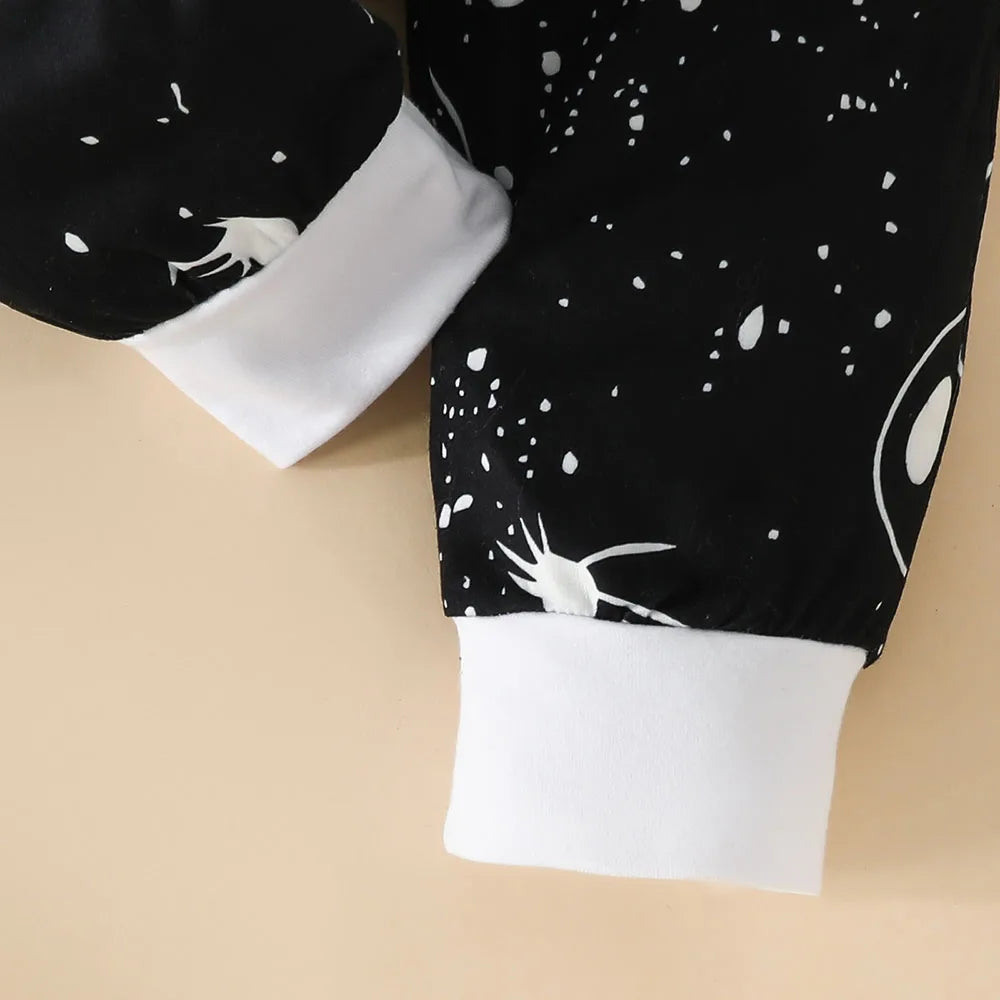 Halloween Baby Boy 2Pcs Outfits Grimace Letter Printing Hooded Long-sleeved Top and Bodysuit Elastic Pants set Fall Clothes