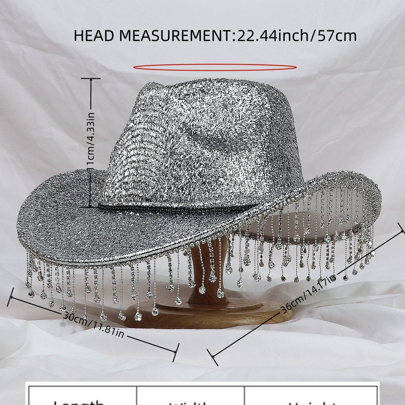 Silver Lady Western Cowboy Hat Rhinestone Tassel Party Hat Stylish Soft Duffle Hat Wide Brim Shade Outdoor Casual