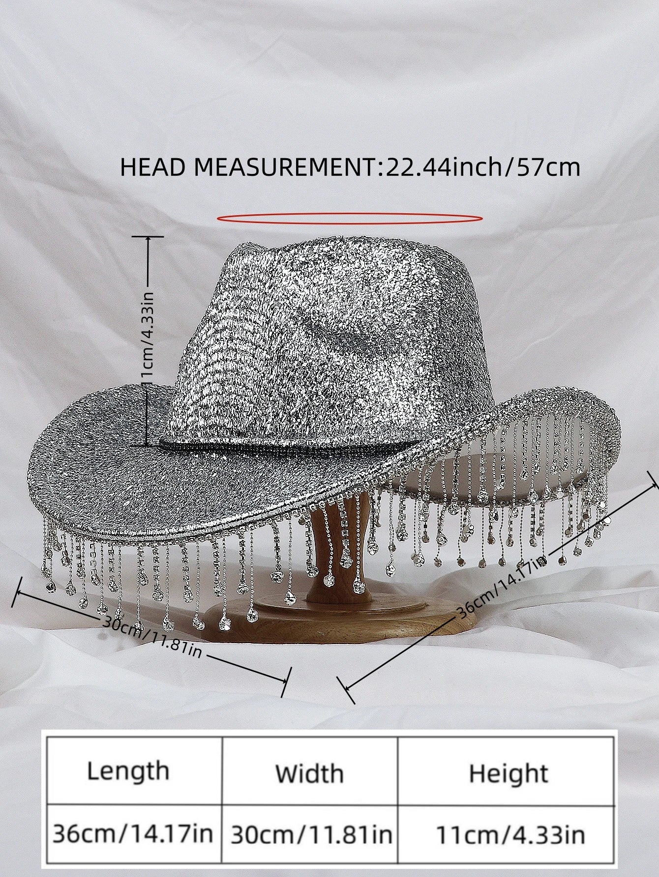 Silver Lady Western Cowboy Hat Rhinestone Tassel Party Hat Stylish Soft Duffle Hat Wide Brim Shade Outdoor Casual