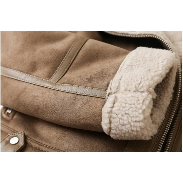 Brown Jacket For Women Winter Vintage Fur Integrated Jacket Lapel Long Sleeves Jackets Female Outwears Chic