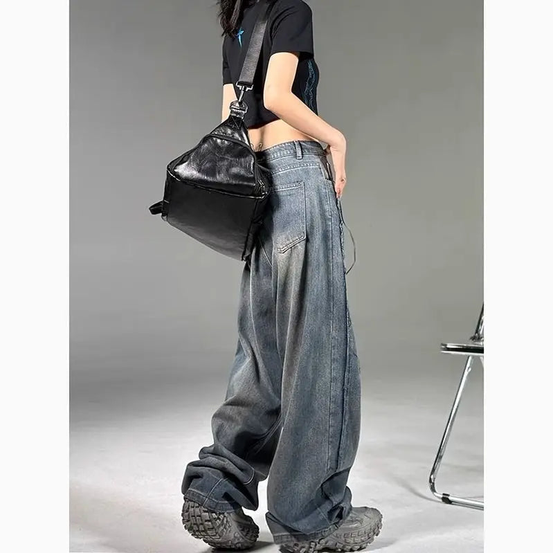 YOUYIDE Vintage Y2K Baggy Jeans Women's Korean Style Streetwear Grunge Oversized Denim Cargo Pants Hippie Harajuku Trousers