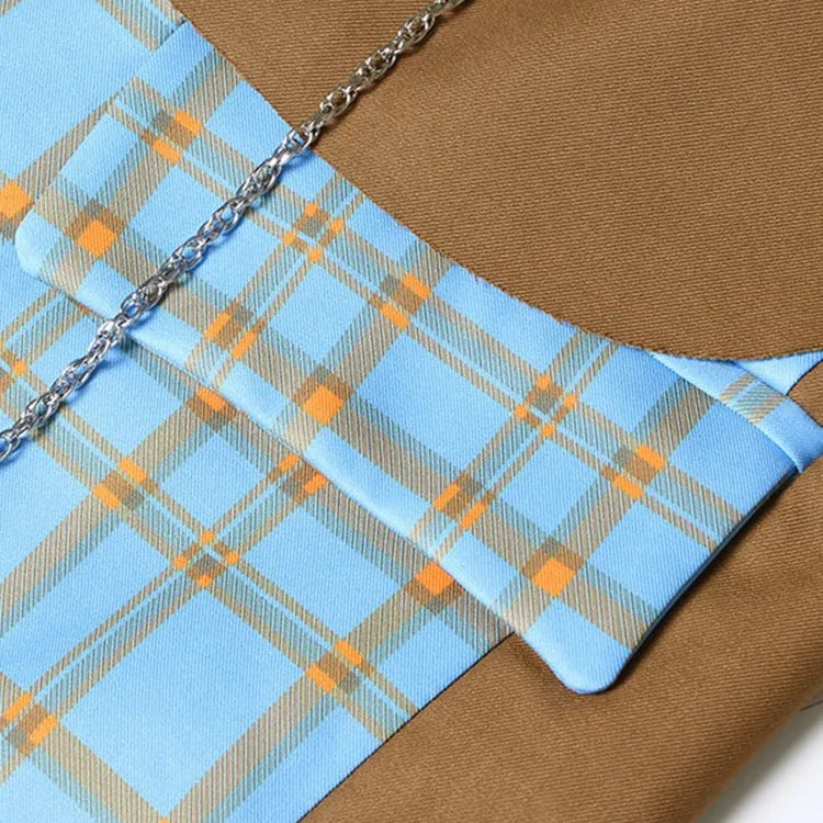 TWOTWINSTYLE Colorblock Spliced Denim Blazers For Women Notched Collar Long Sleeve Patchwork Chain Chic Blazer Female Clothing