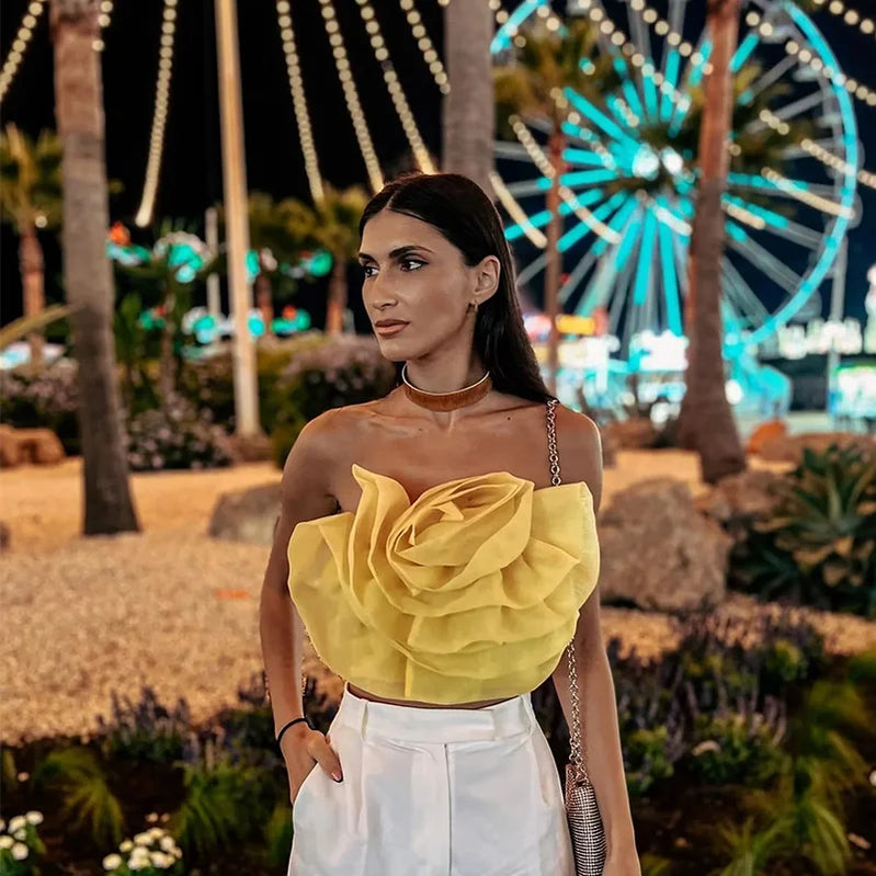 2023 Trendy Flower Camisole Tops Women Vest Sexy Party Club Big Flower Patchwork Camis Tops