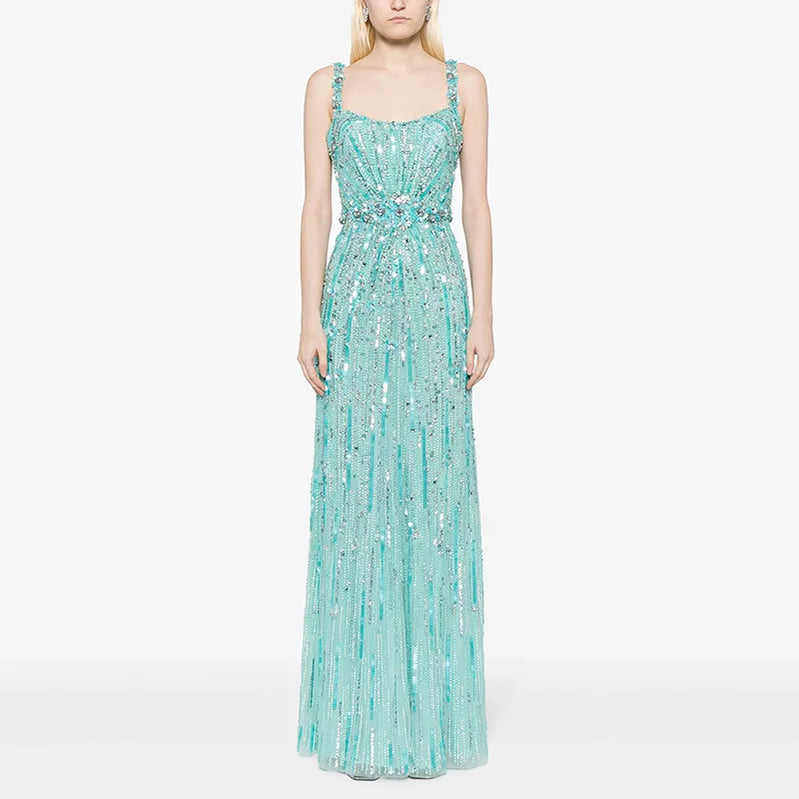 TWOTWINSTYLE Slimming Spliced Sequins Luxurious Dresses for Women Square Neck Sleeveless Patchwork Bead Elegant Dress Female New