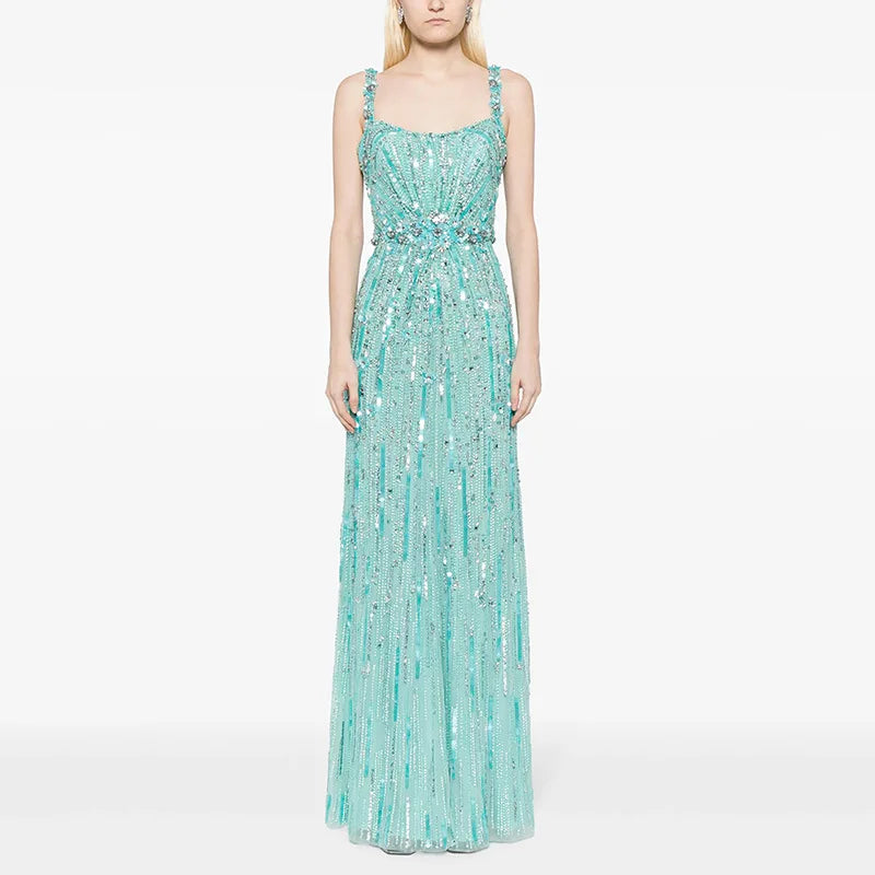 TWOTWINSTYLE Slimming Spliced Sequins Luxurious Dresses for Women Square Neck Sleeveless Patchwork Bead Elegant Dress Female New