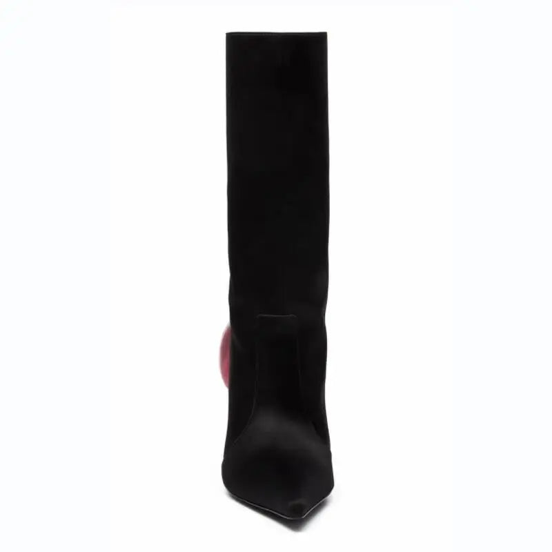 Big Size 34-46 Autumn Winter New Fashion Flower Short Boots Zip Thin High Heel Pointed Toe Sexy Pumps Women's Shoes Pink Red