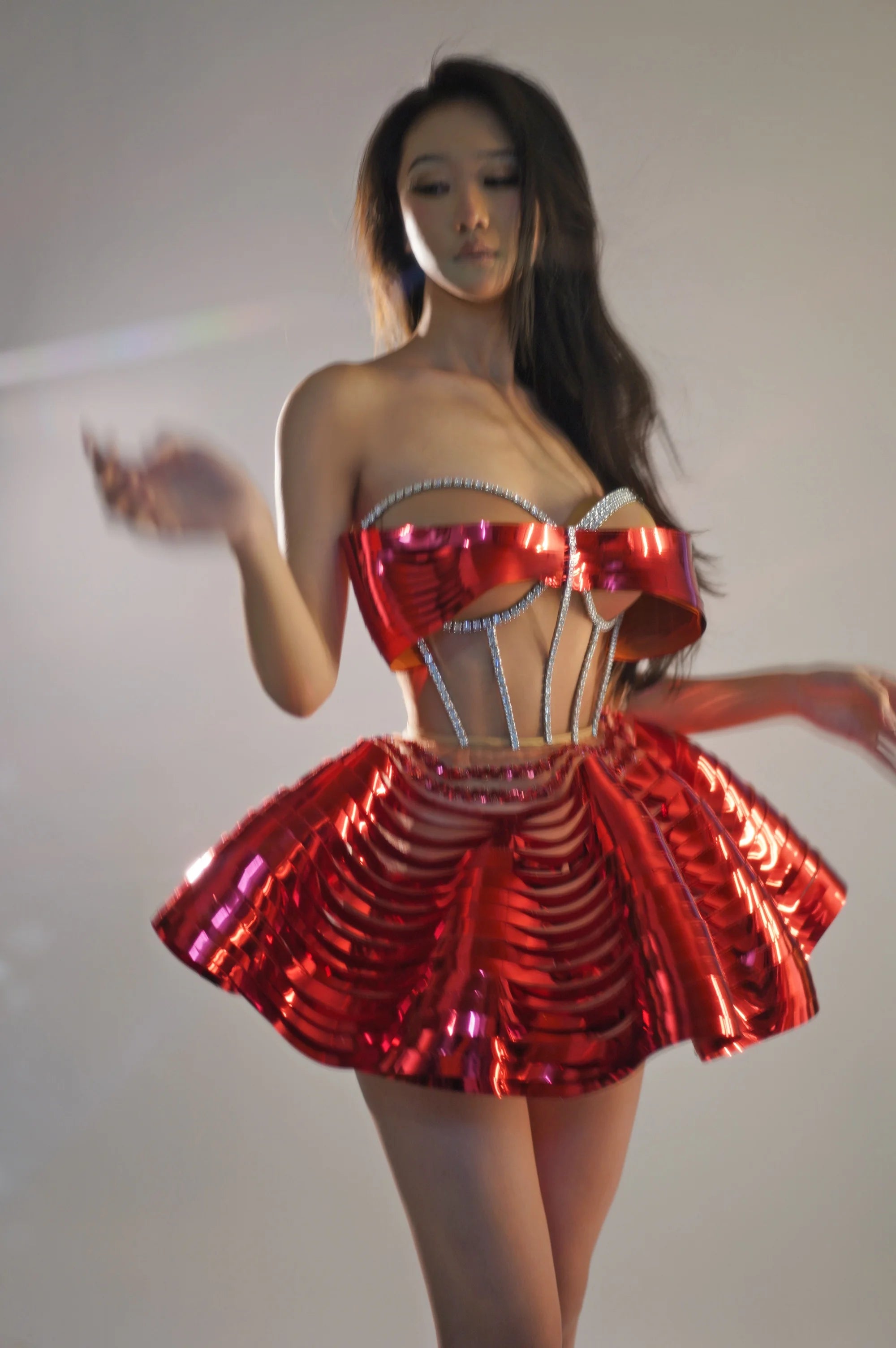 Special Design 2Piece Backless Bandage Mini Dress Set Dance Stage Outfit Sexy Party Performance Sequins Crystals Costume Feidie