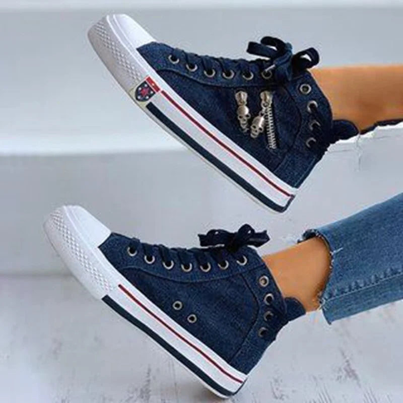 Spring/Autumn Casual Shoes Trainers Walking Skateboard Lace-up Femmes Women Retro Fashion Sneakers Denim High Gang Canvas Shoes