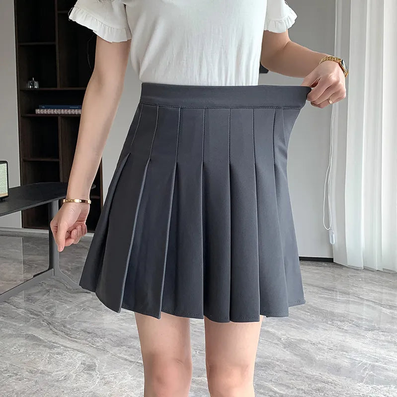 Korean Elastic High Waist Pleated Skirt Woman Black Gray Short A-Line Skirts for Women Summer Jk Uniform Mini Skirt