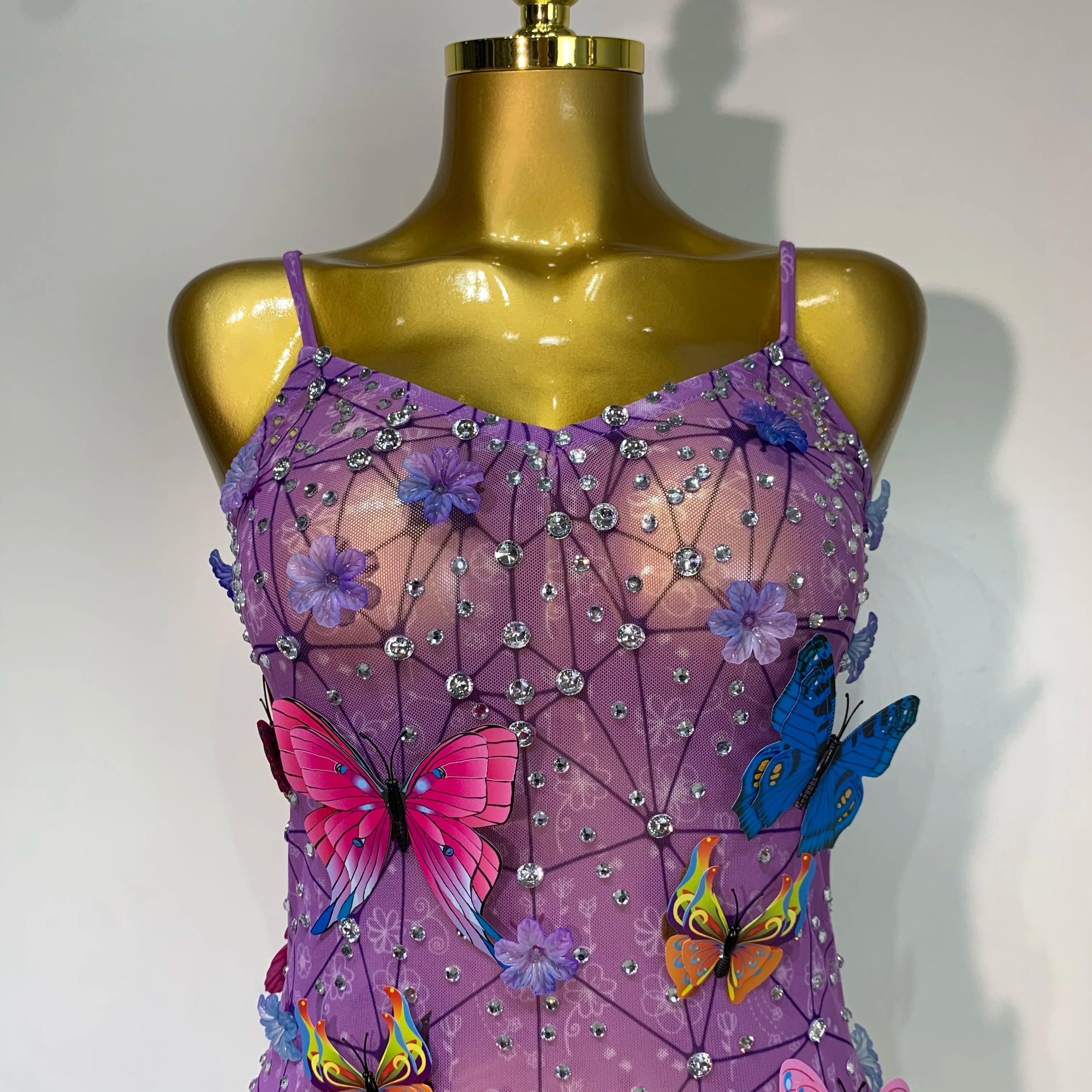 Sparkly Women Sexy Mesh See Through Dress 2025 New Arrival Butterfly Purple Celebrity Luxury Birthday Nightclub Stage Outfit