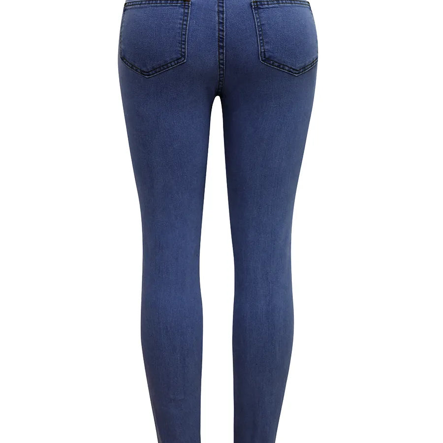 High Stretch Y2K Jeans Mid-Waist Fashion Hollow Out Classic Simple Stylish Distressed Ripped Raw Edges Hem Women Pants