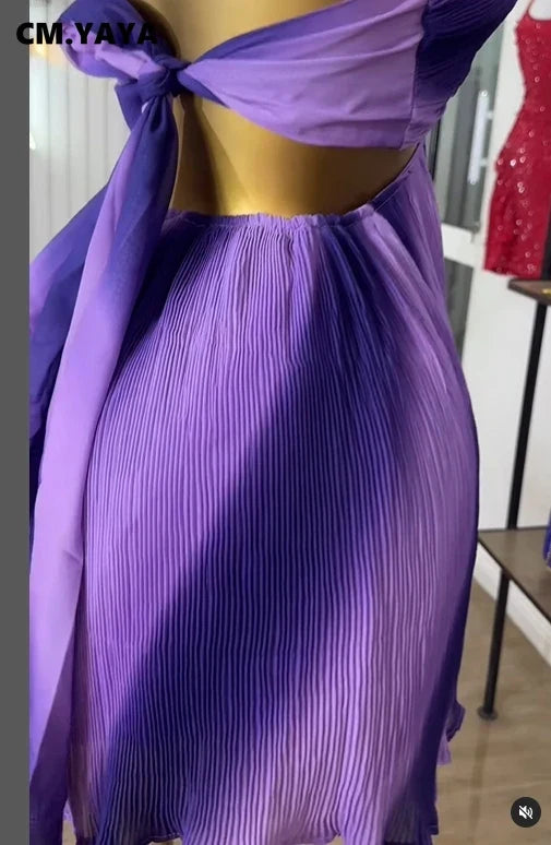 CM.YAYA Women Sleeveless Strap Gradient Printed Big Swing Dress 2025 Beach Holiday Evening Night Party Vestidos Sexy Dresses