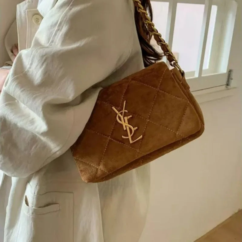 High quality autumn and winter popular frosted leather woolen armpit bag, small fragrant style chain crossbody bag