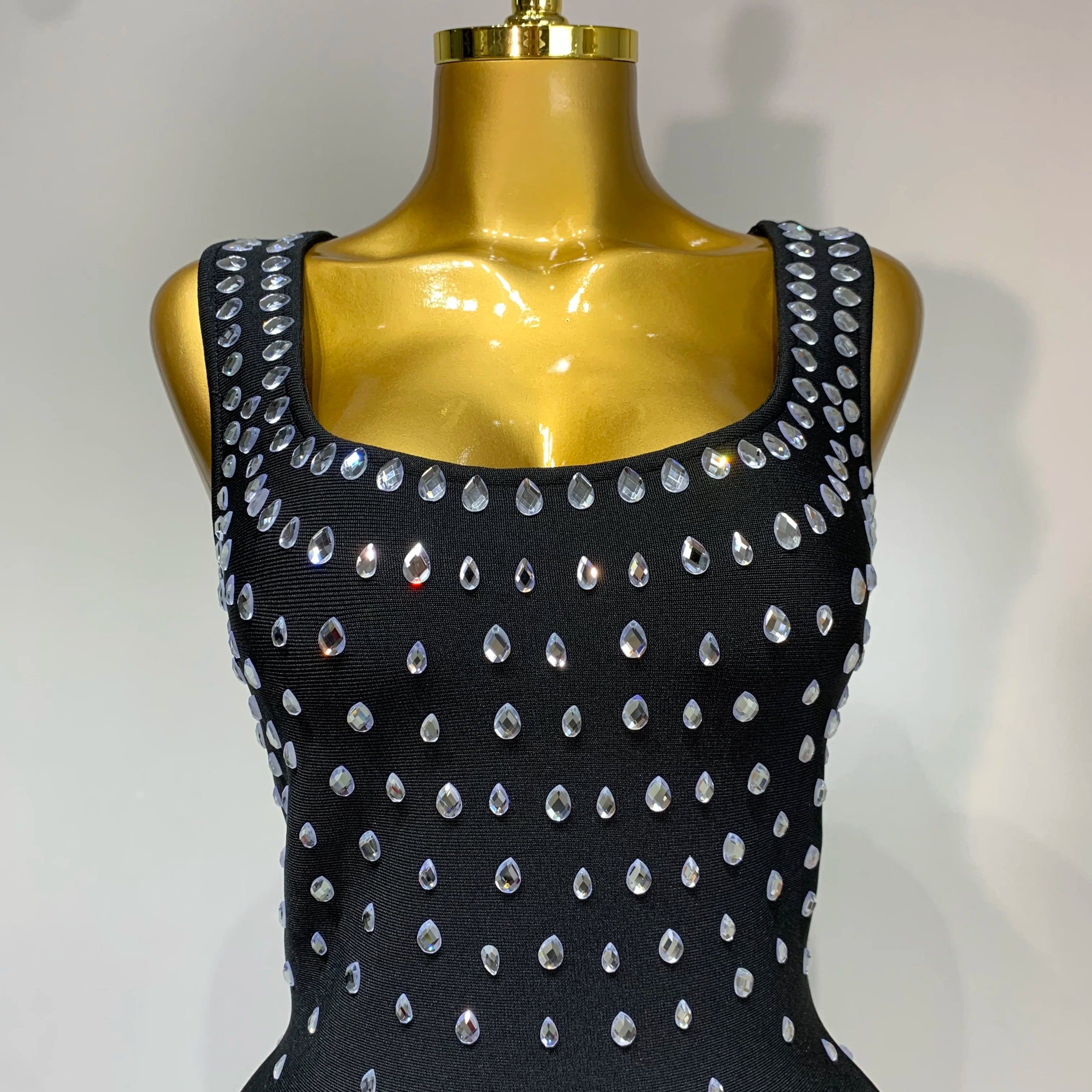 Luxury Rhinestone Bandage Long Dress Elastic Sleeveless Bodycon High Street Evening Club Party Elegant Birthday Prom Gowns