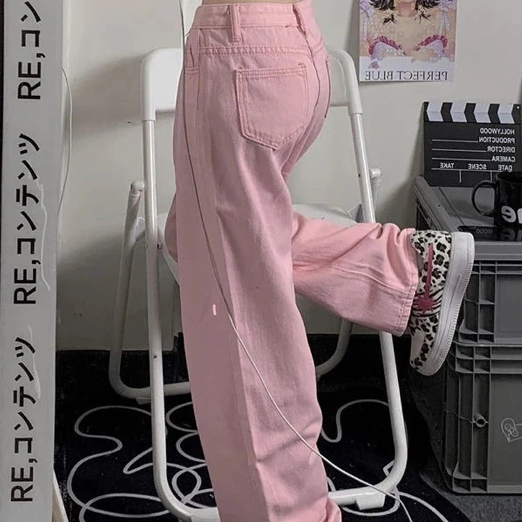 Y2K Baggy Pink Jeans Women Kawaii Korean Fashion Oversize Low Rise Wide Leg Denim Pants Streetwear Loose Trousers Alt