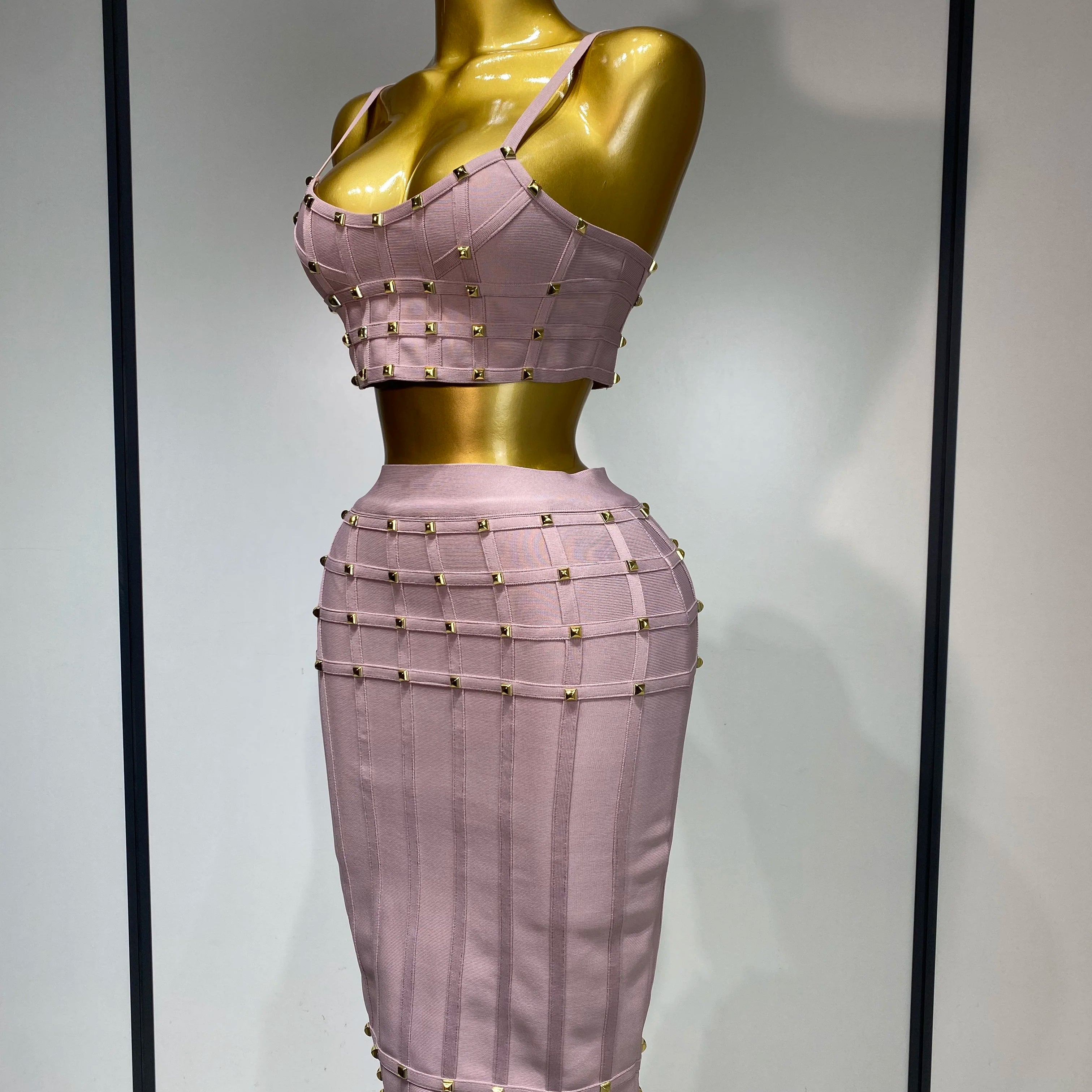 High Quality Women Sexy Luxury Birthday BandageTwo Piece Set Evening Party Prom Gown Celebirty High Street Club Party Outfit