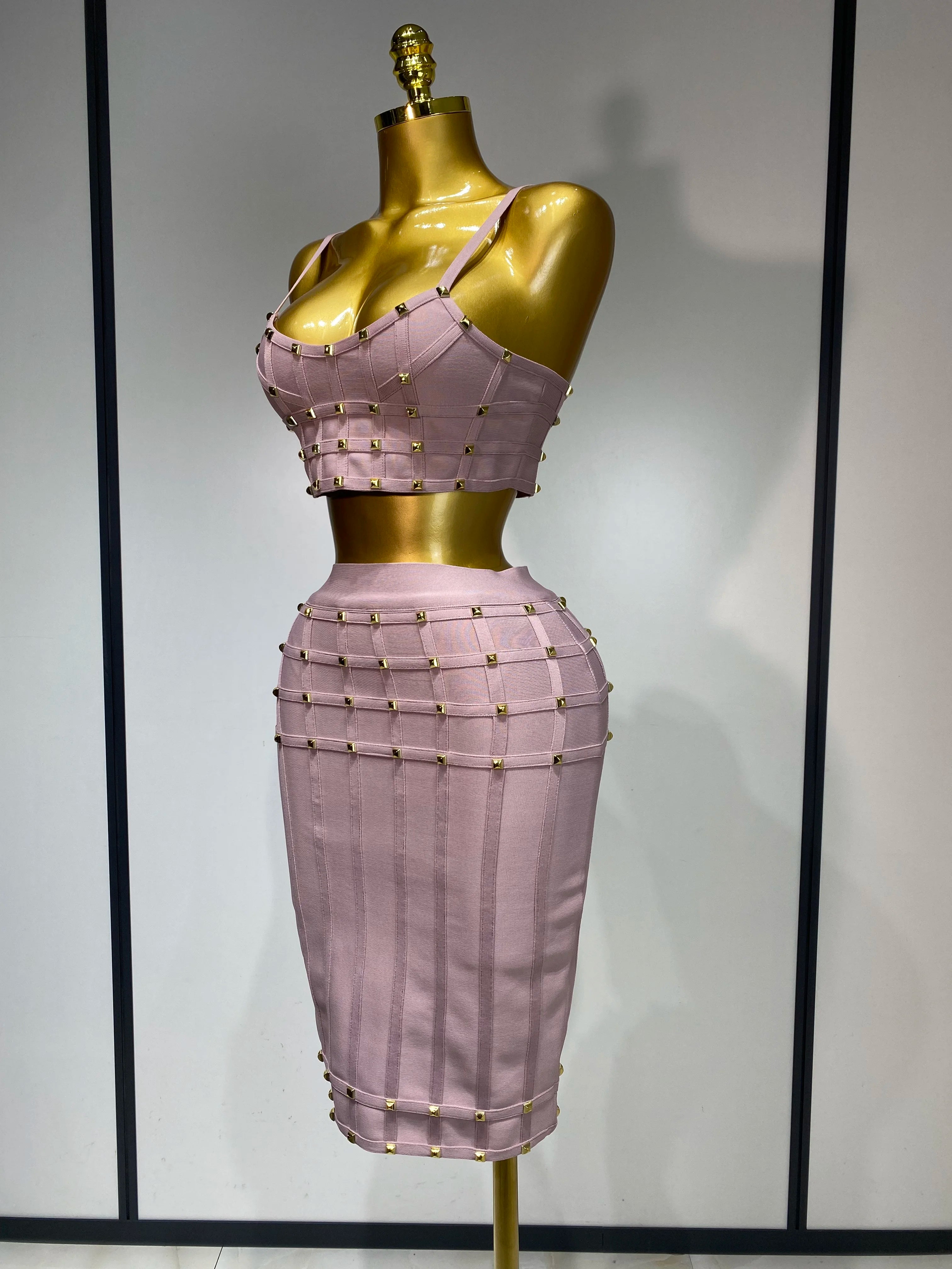 High Quality Women Sexy Luxury Birthday BandageTwo Piece Set Evening Party Prom Gown Celebirty High Street Club Party Outfit