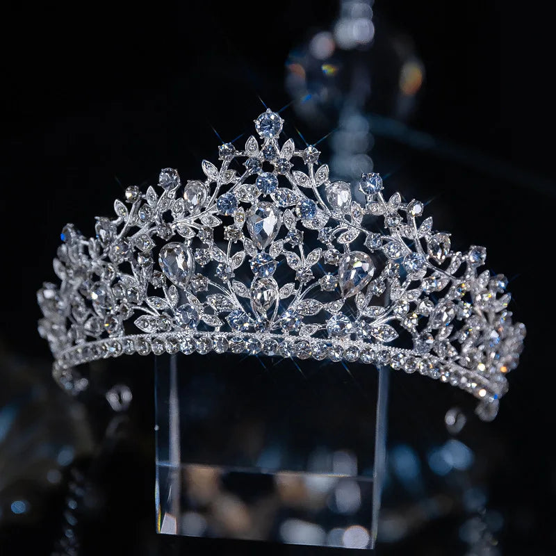 Baroque Luxury Crystal Bridal Tiaras Cubic Zircon Crown Rhinestone Pageant Diadem Headpieces Wedding Hair Accessories Silver Color 10