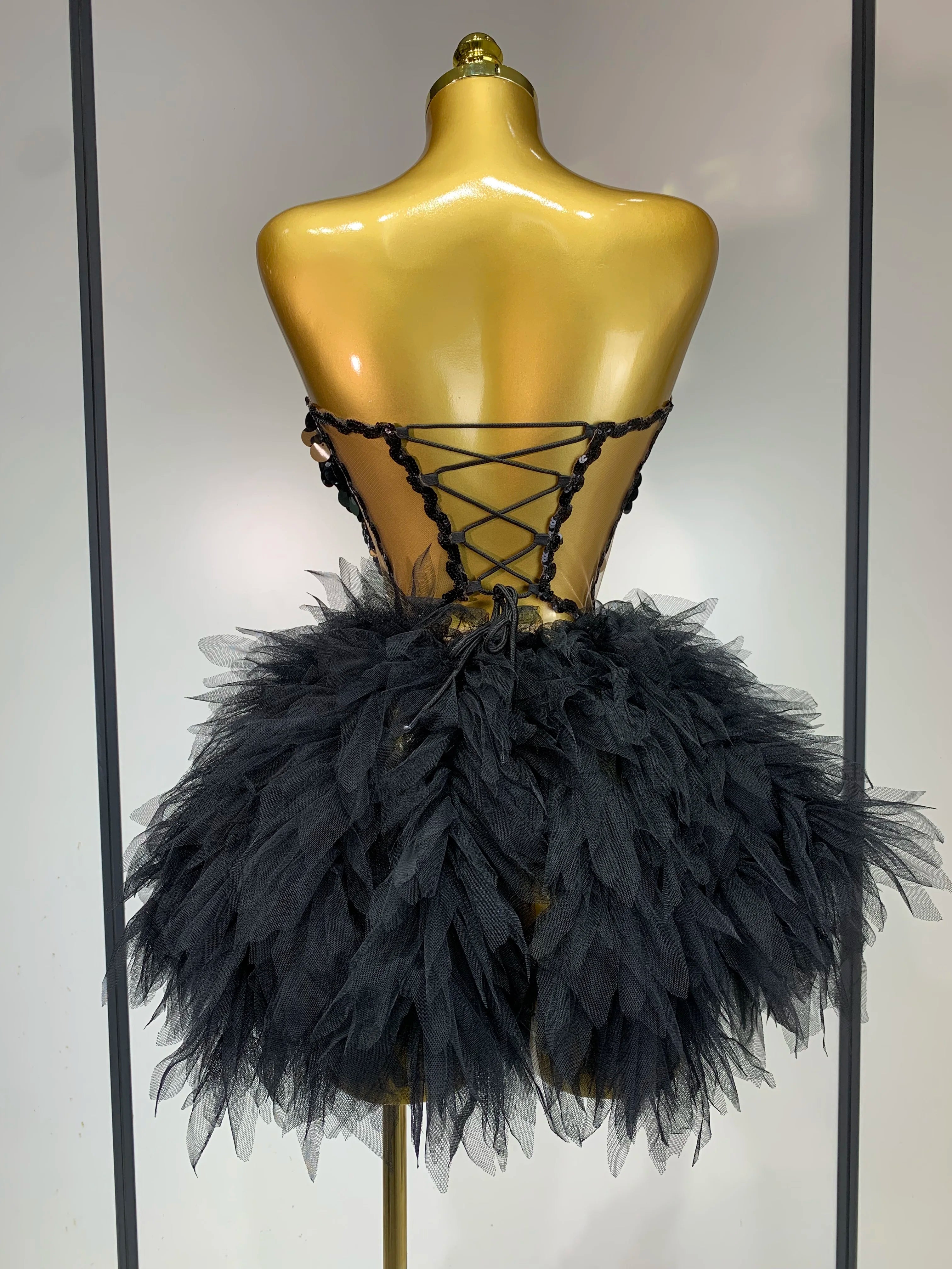 Sparkly Black Sequins Two Pieces Set for Women Party Evening Prom Celebrate Birthday Photo Shoot Dress Nightclub Dance Costume