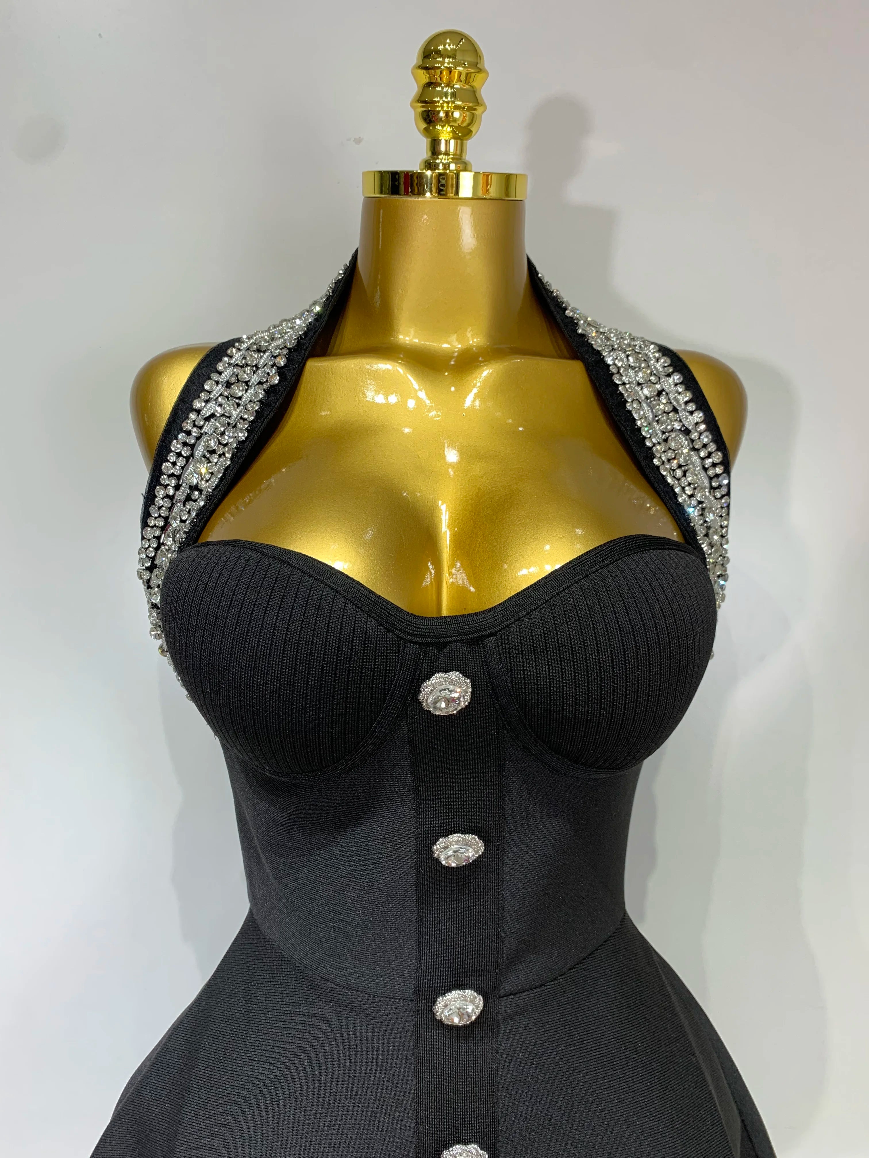 Fashion Women Luxury Party Dress Halter Sleeveless Backless Sparkly Rhinestone Bandage Dresses 2025 Elegant Evening Club Wear