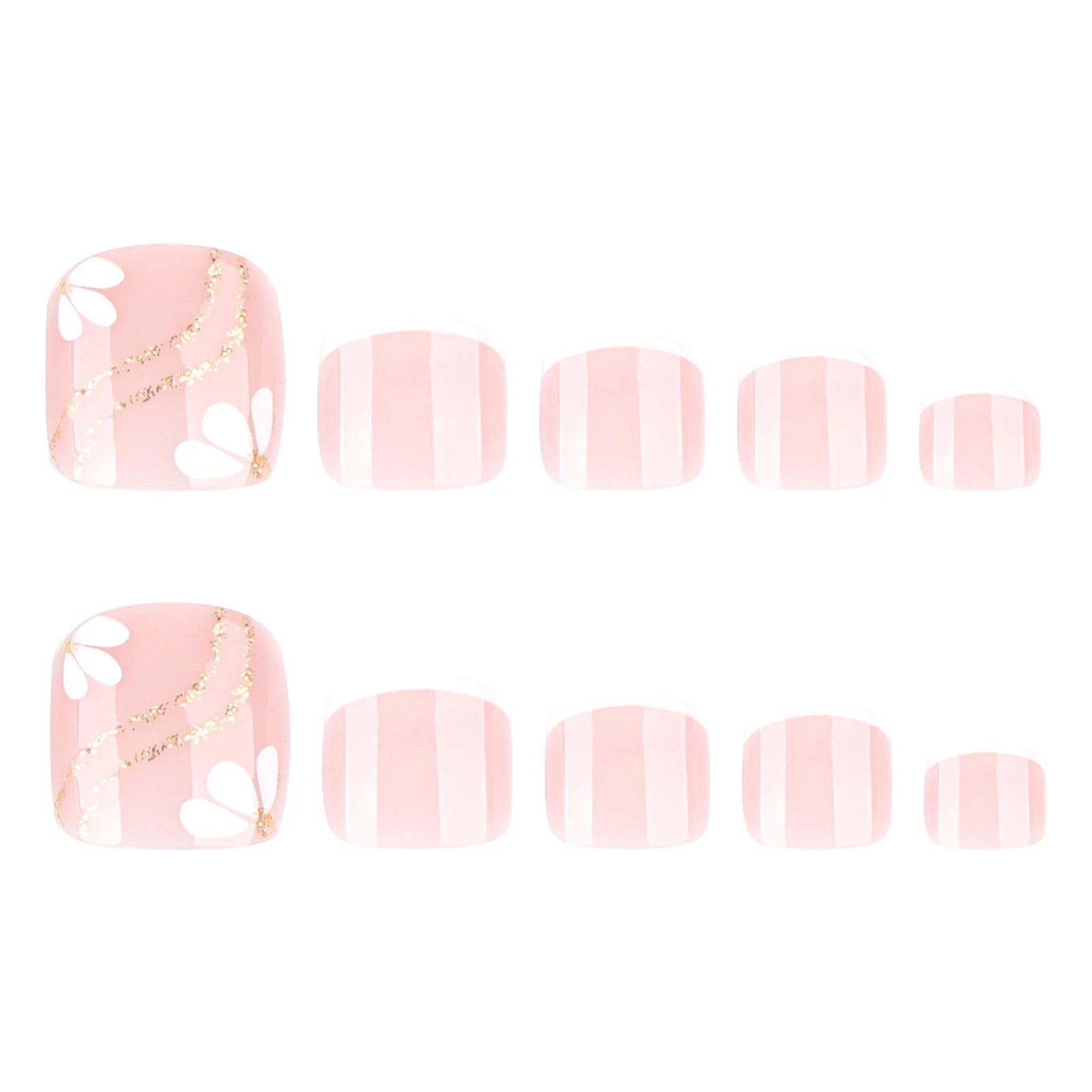 Nude Pink Color Fake Toenails 24Pcs Simple Charm Press On Toes Nails Flower Printed White French Tip Reusable False Nails