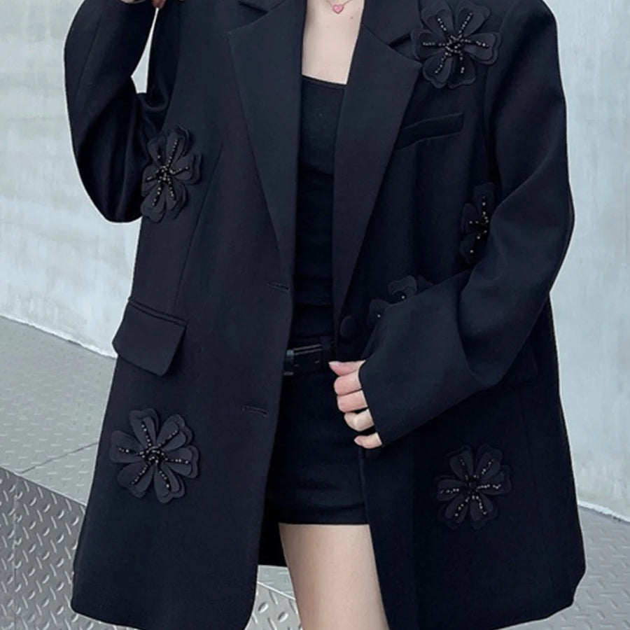 TWOTWINSTYLE Fashion Spliced Appliques Elegant Jackets for Women Lapel Long Sleeves Patchwork Pocket Jacket Female Clothing New