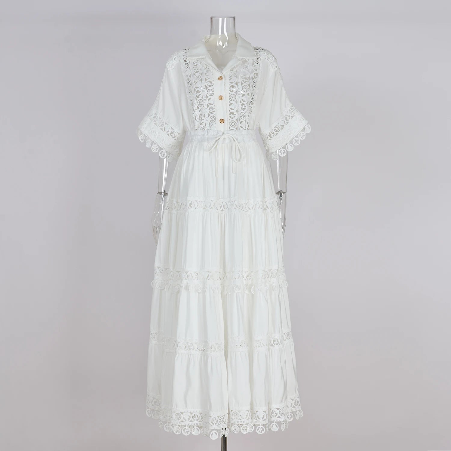 Summer Holiday Embroidery 2 Piece Sets Women Hollow Out Loose Shirt Top + Elastic Waist Maxi Skirts Suits Streetwear Y2k Outfits