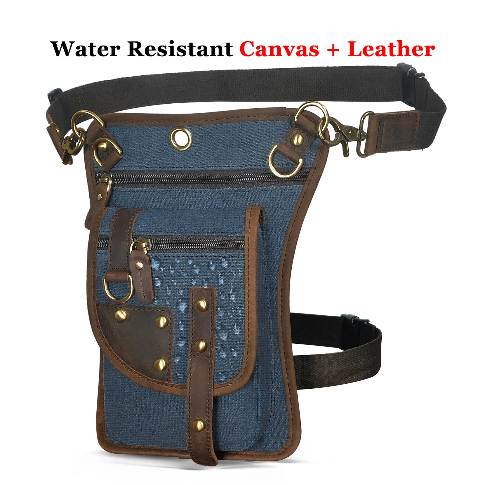 Original Leather Multifunction Men Travel Shoulder Crossbody Messenger Bag Hook Belt Waist Pack Drop Leg Phone Case Bag canvas-blue