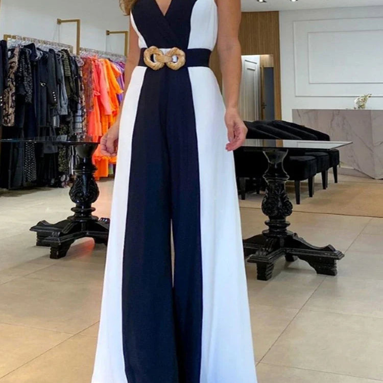 2023 Set of One Fashion Pieces for Women Outfits Geometric Print Wide Leg Jumpsuit Without Belt Casual Ropa Mujer Free Shipping